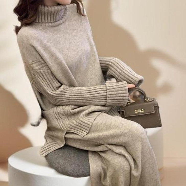 Comfy and Stylish Turtleneck and Wide-Leg Pants Set - Try Modest Limited