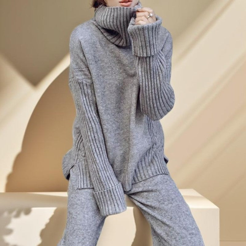 Comfy and Stylish Turtleneck and Wide-Leg Pants Set - Try Modest Limited