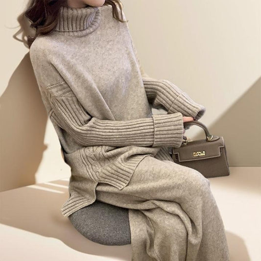 Comfy and Stylish Turtleneck and Wide-Leg Pants Set - Try Modest Limited 
