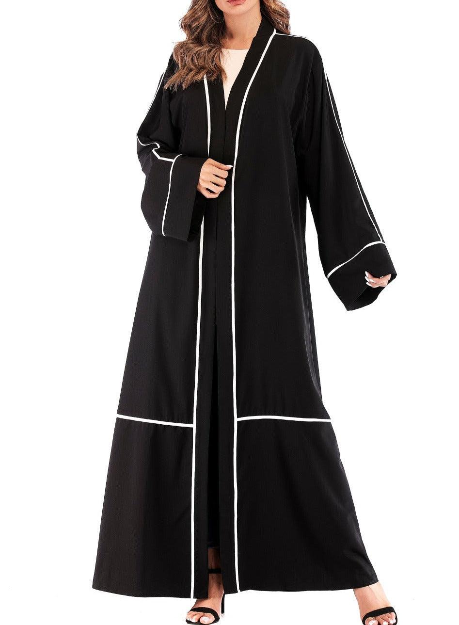 Contrast Striped Cardigan Muslim Robe - Try Modest Limited