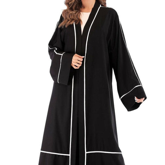 Contrast Striped Cardigan Muslim Robe - Try Modest Limited 