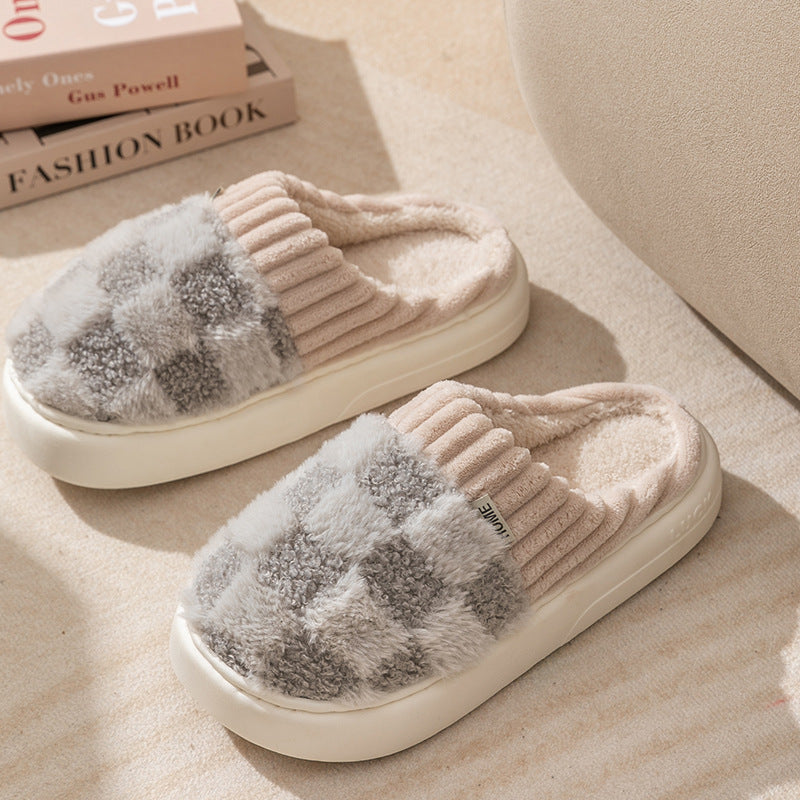 Cozy Plaid Plush Slippers - Try Modest Limited