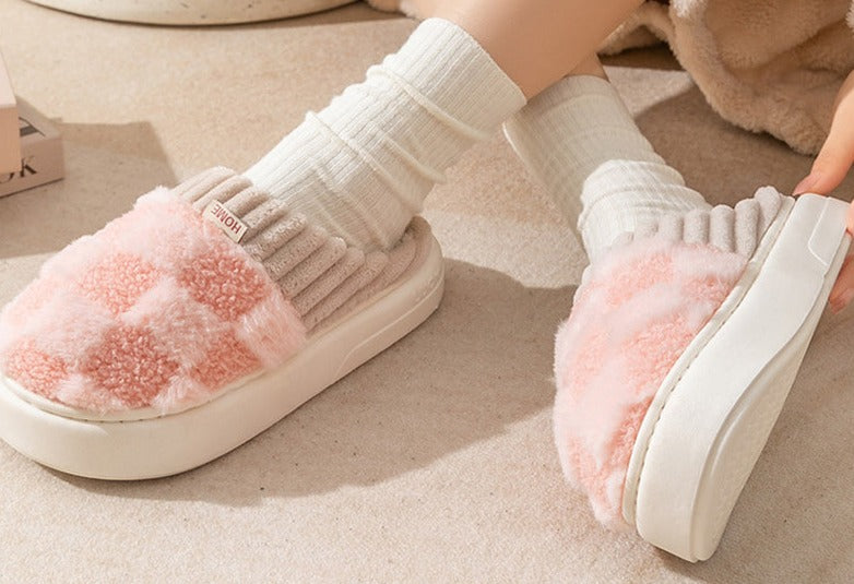 Cozy Plaid Plush Slippers - Try Modest Limited