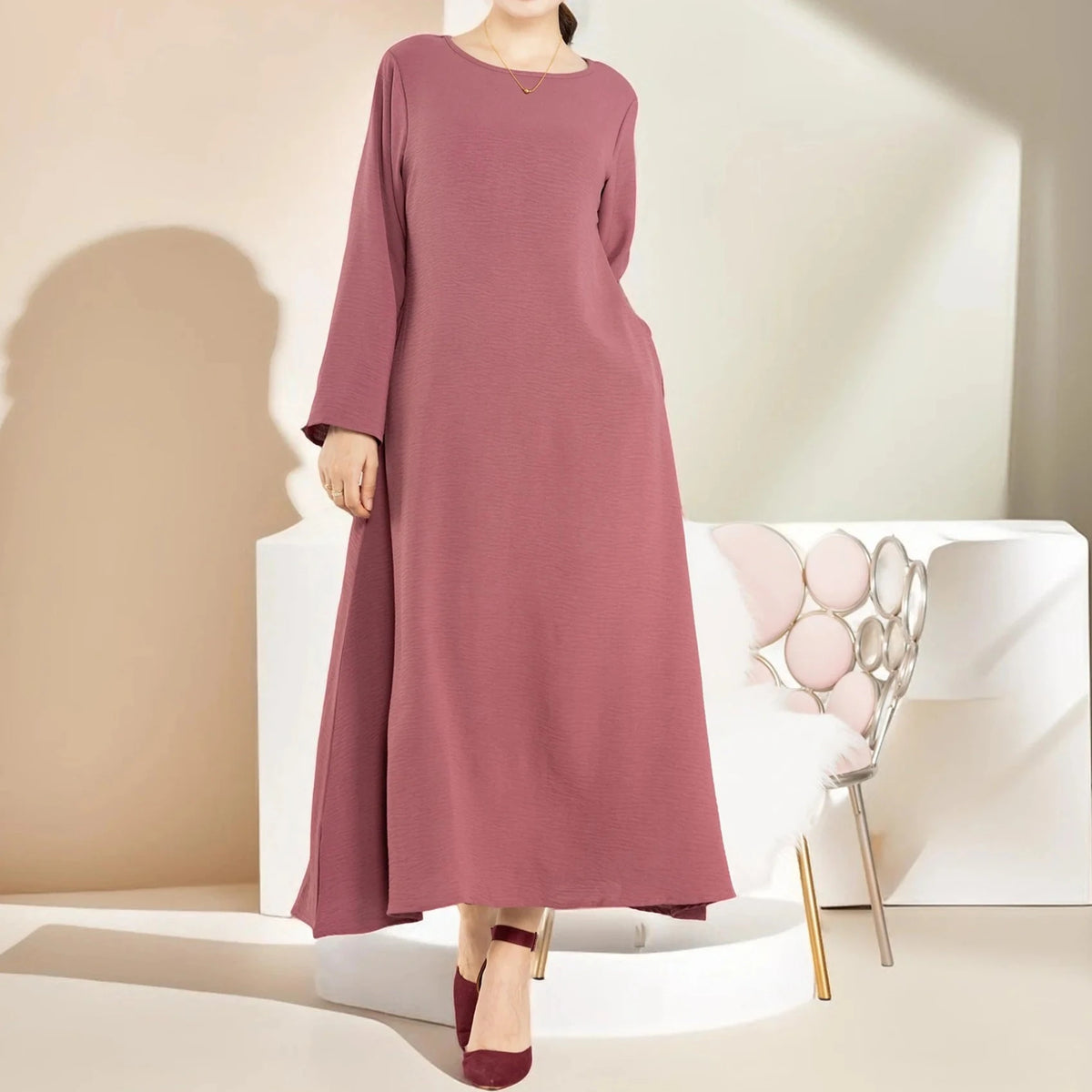Dalia loose slip dress with pockets and long sleeve - Try Modest Limited