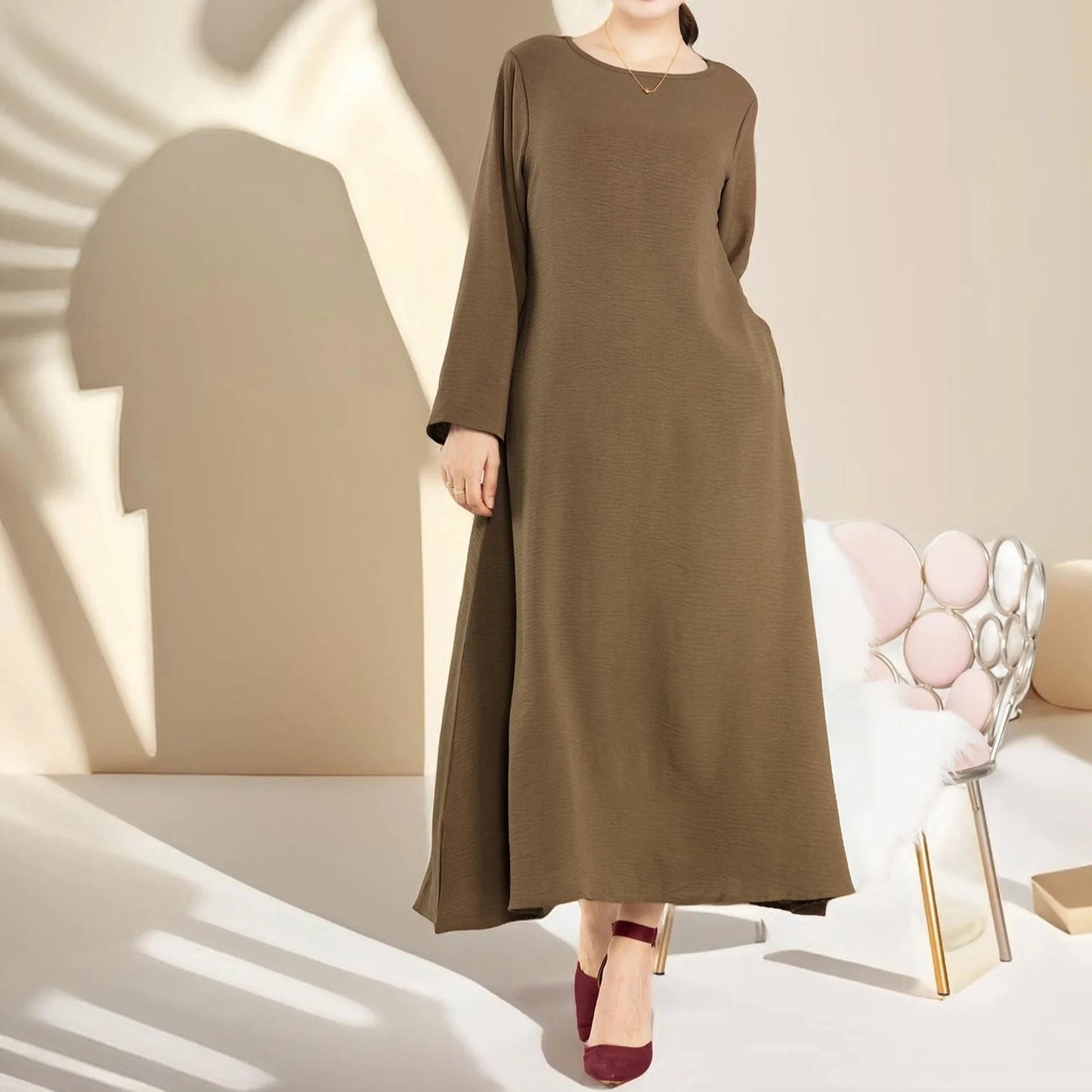 Dalia loose slip dress with pockets and long sleeve - Try Modest Limited 