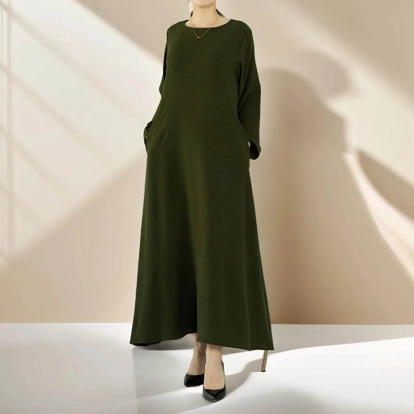 Dalia loose slip dress with pockets and long sleeve - Try Modest Limited 