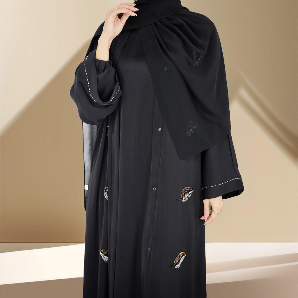 Delicate embroidered festive abaya with belt - Try Modest Limited