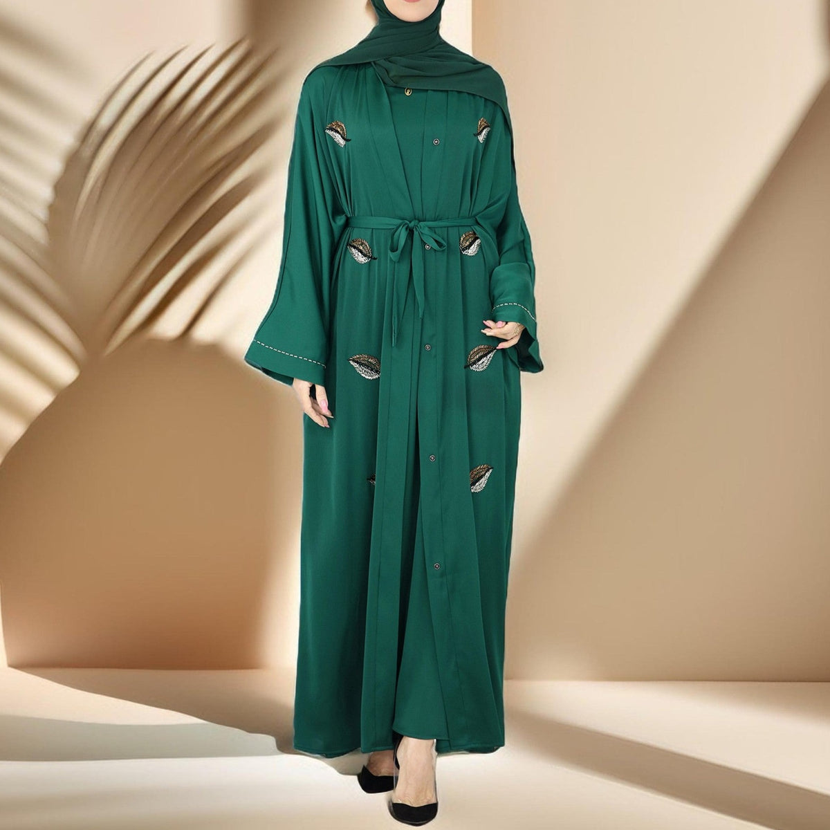 Delicate embroidered festive abaya with belt - Try Modest Limited