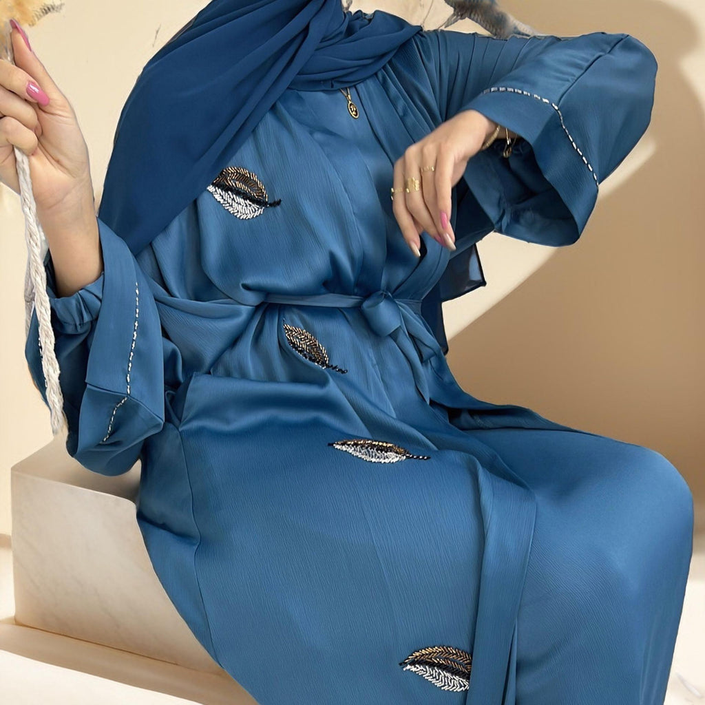 Delicate embroidered festive abaya with belt - Try Modest Limited