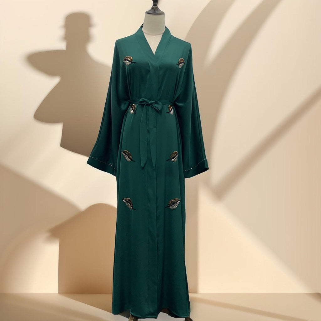 Delicate embroidered festive abaya with belt - Try Modest Limited