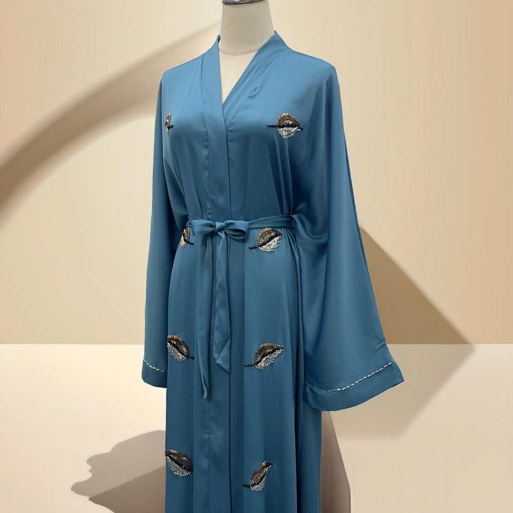 Delicate embroidered festive abaya with belt - Try Modest Limited