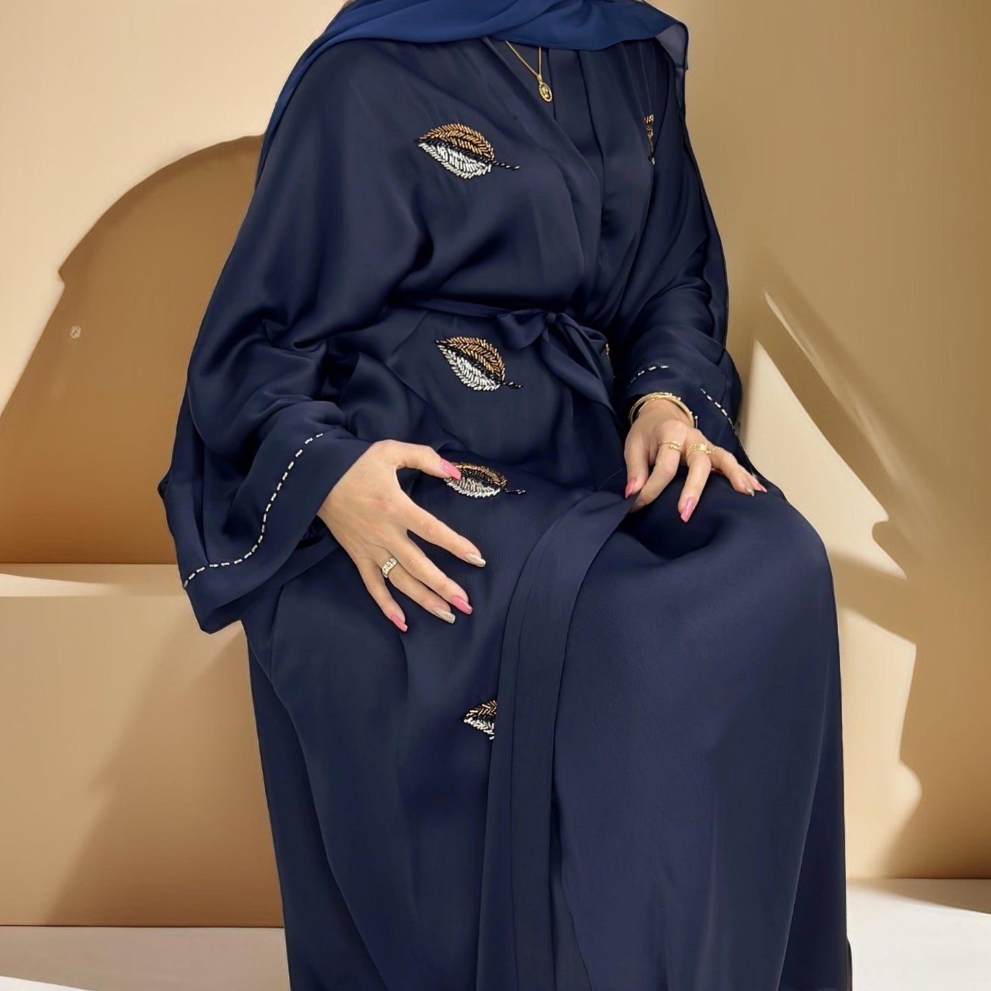 Delicate embroidered festive abaya with belt - Try Modest Limited 