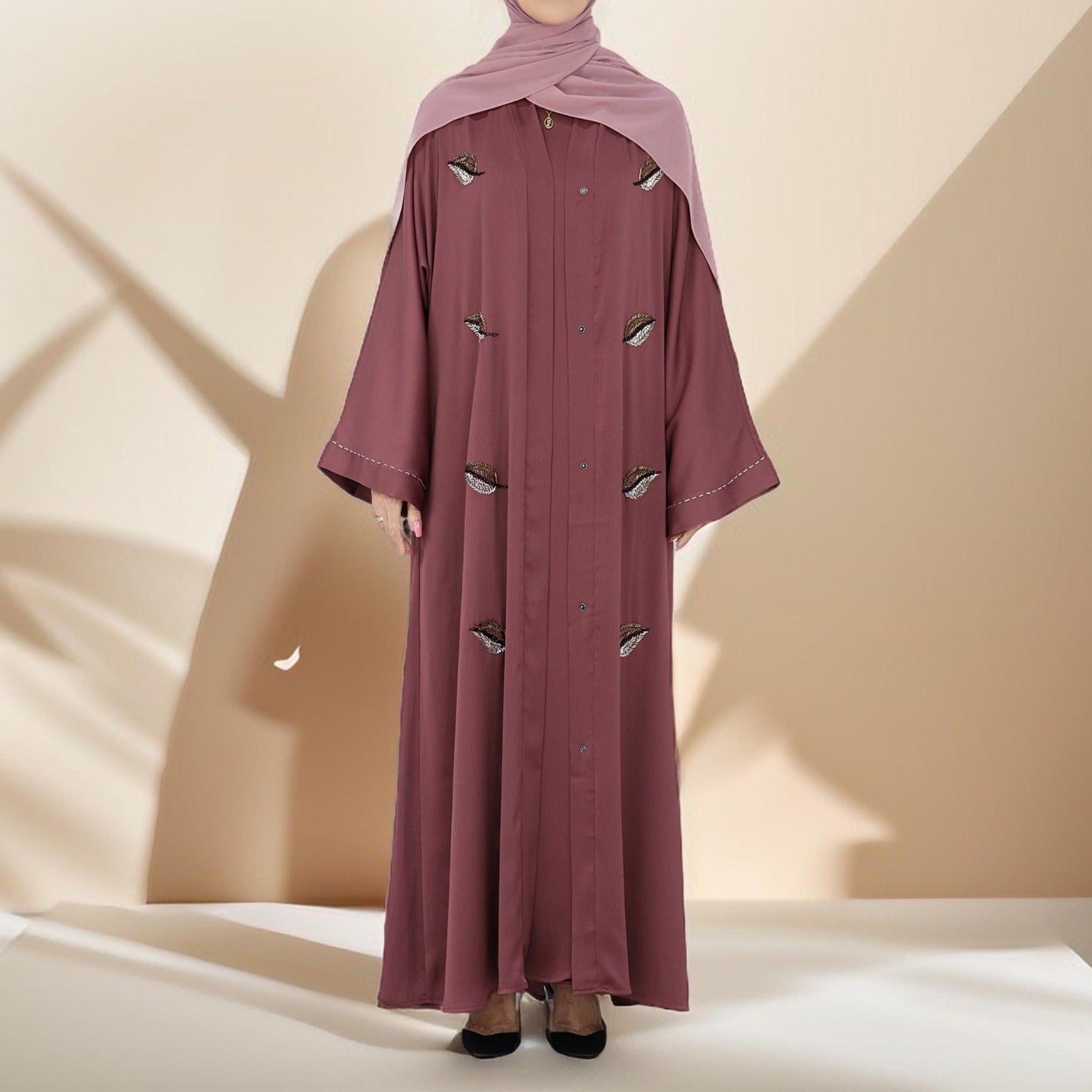 Delicate embroidered festive abaya with belt - Try Modest Limited 