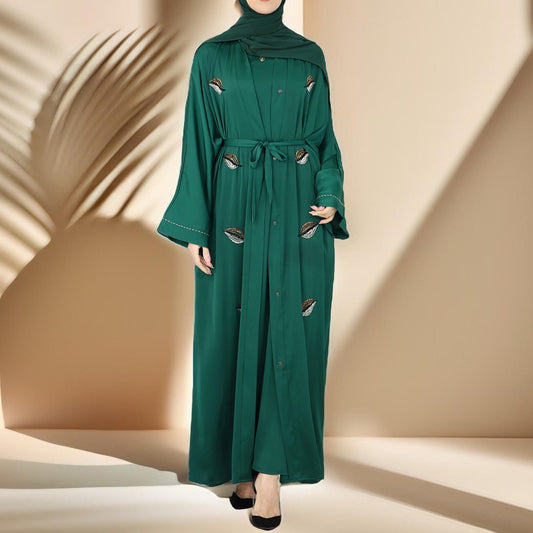 Delicate embroidered festive abaya with belt - Try Modest Limited 