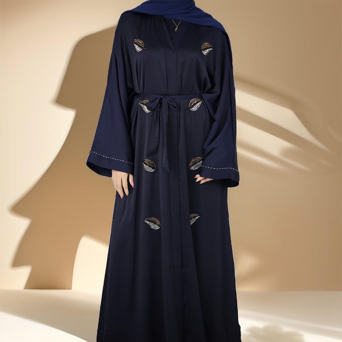 Delicate embroidered festive abaya with belt - Try Modest Limited 