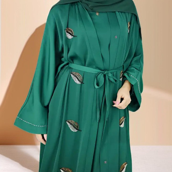 Delicate embroidered festive abaya with belt - Try Modest Limited 