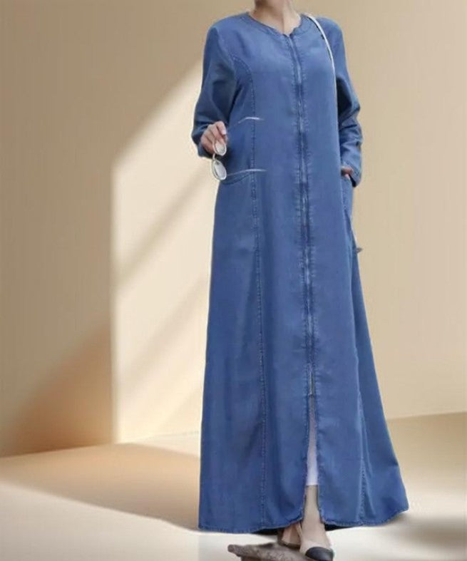Denim Full Front zipper Stylish Abaya - Try Modest Limited