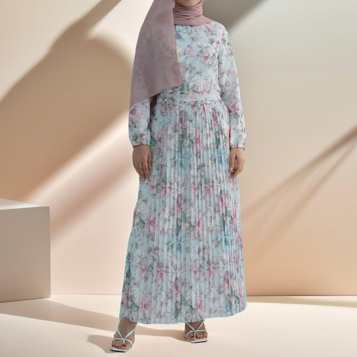 Diana pleated floral chiffon dress - Try Modest Limited