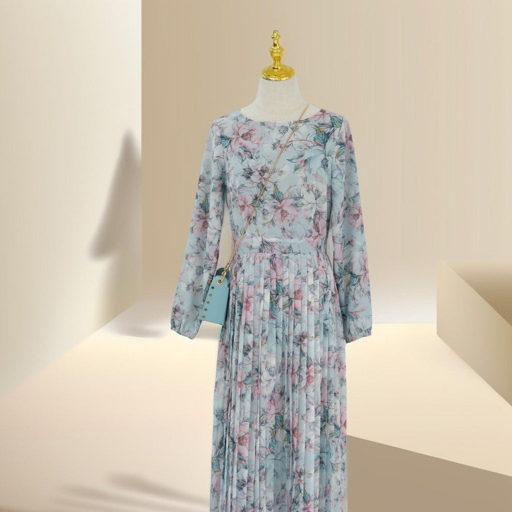 Diana pleated floral chiffon dress - Try Modest Limited