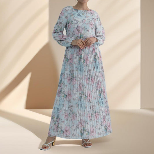 Diana pleated floral chiffon dress - Try Modest Limited 