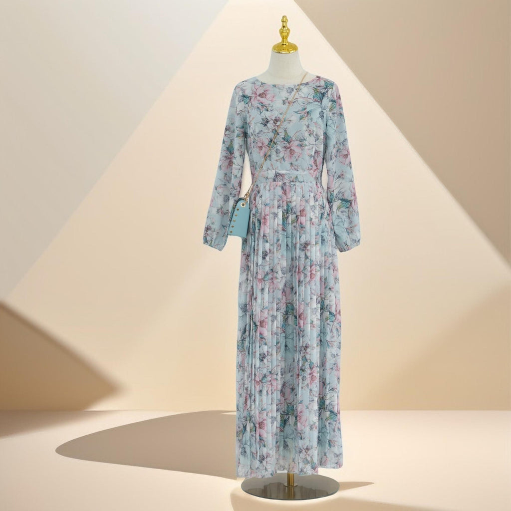 Diana pleated floral chiffon dress - Try Modest Limited