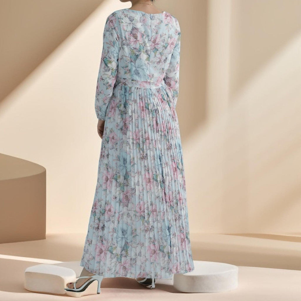 Diana pleated floral chiffon dress - Try Modest Limited