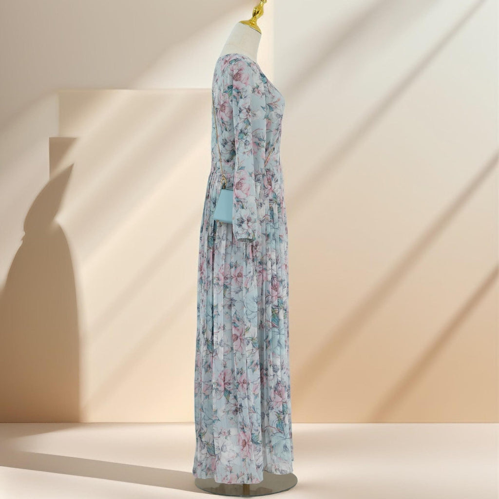 Diana pleated floral chiffon dress - Try Modest Limited