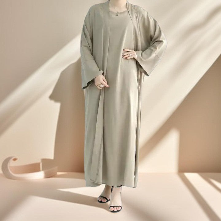 Draped Duet: Linen abaya throwover and slip dress - Try Modest Limited 