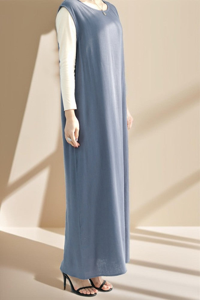 Draped Duet: Linen abaya throwover and slip dress - Try Modest Limited 