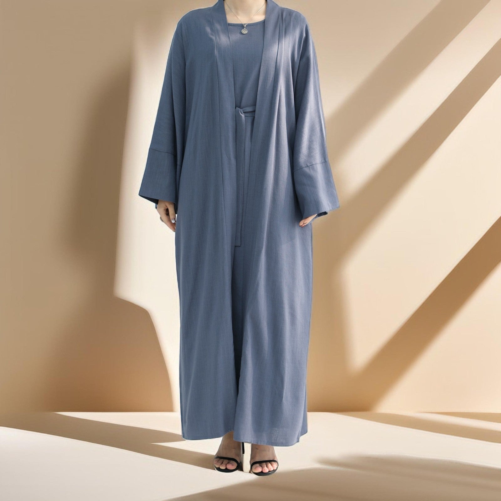 Draped Duet: Linen abaya throwover and slip dress - Try Modest Limited 