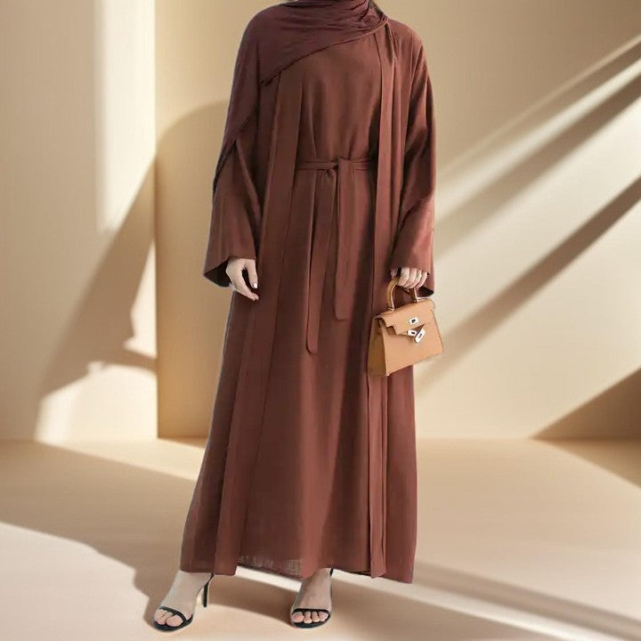 Draped Duet: Linen abaya throwover and slip dress - Try Modest Limited 