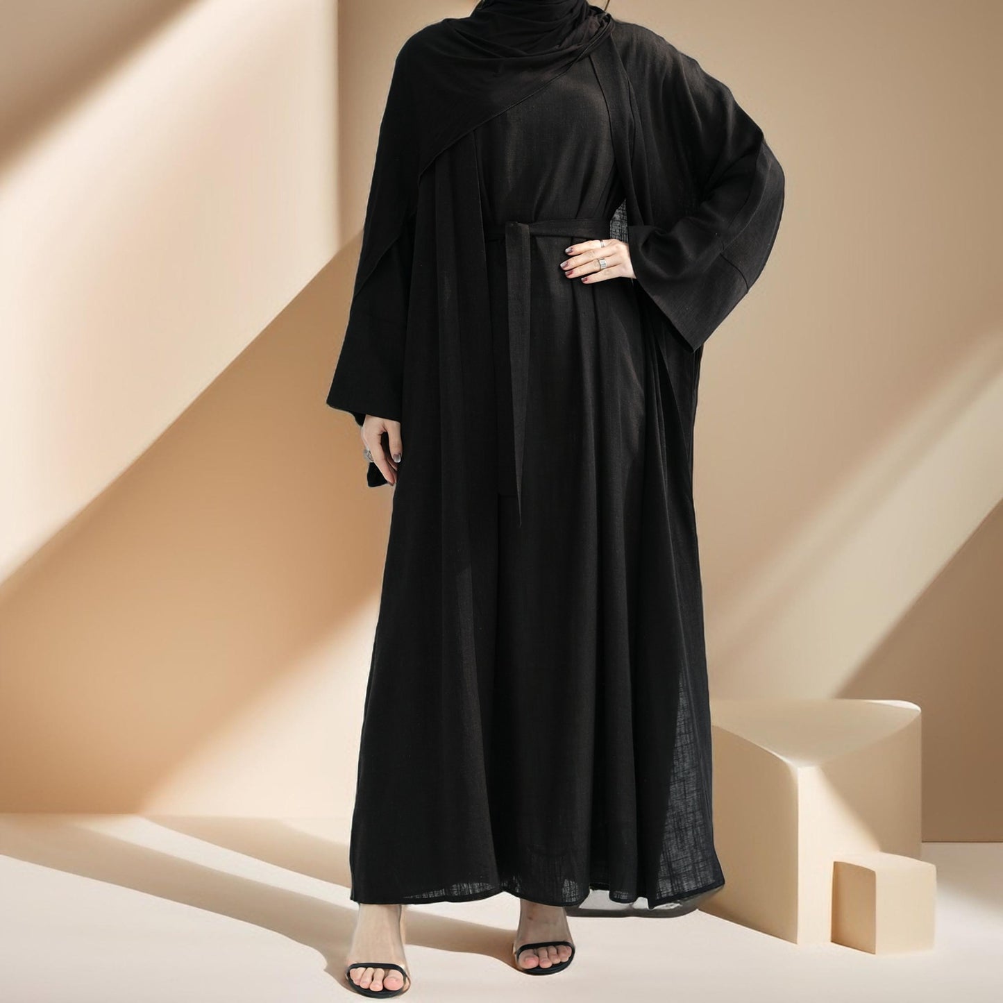 Draped Duet: Linen abaya throwover and slip dress - Try Modest Limited 