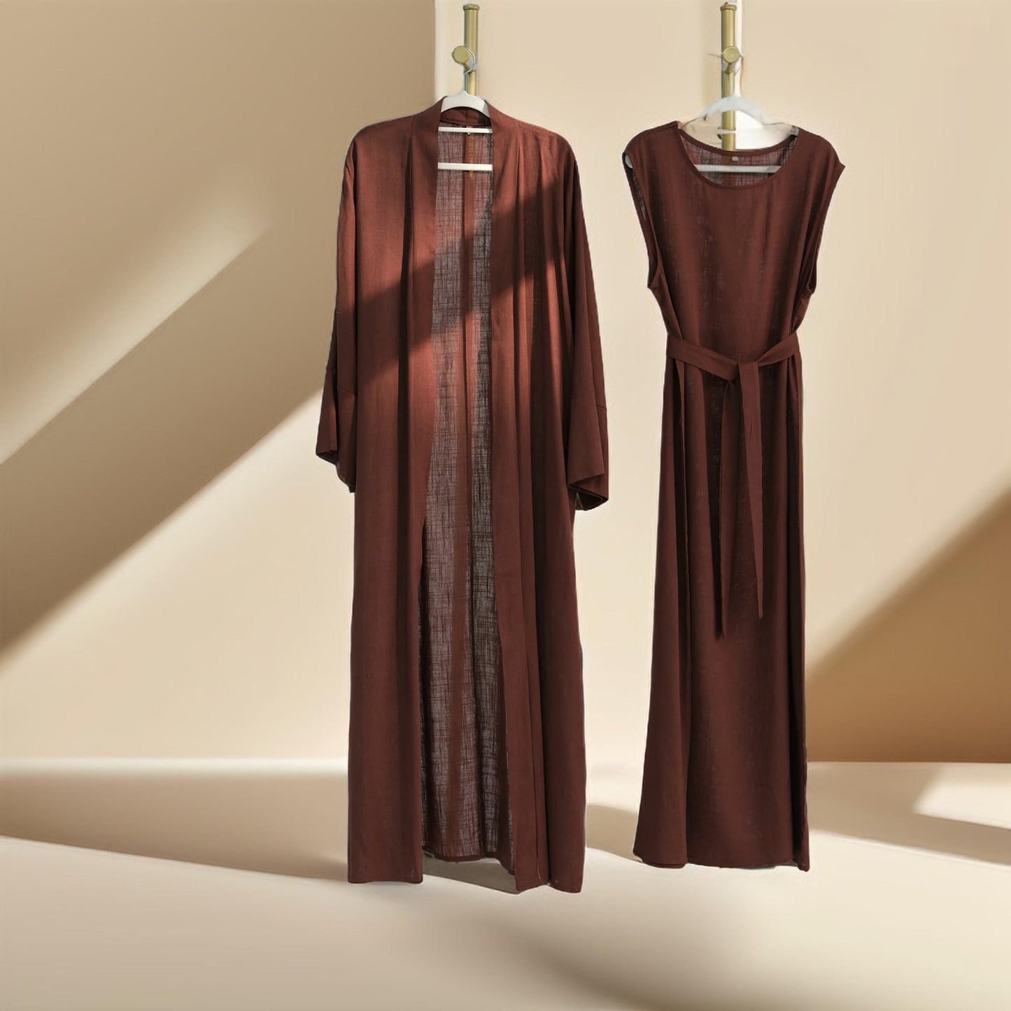 Draped Duet: Linen abaya throwover and slip dress - Try Modest Limited 