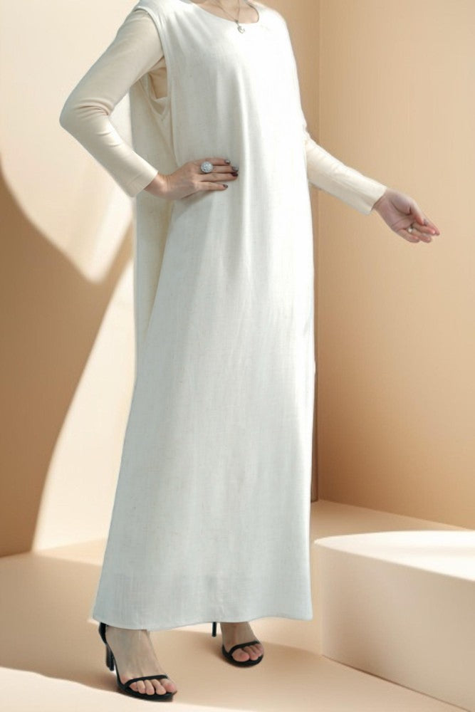 Draped Duet: Linen abaya throwover and slip dress - Try Modest Limited 