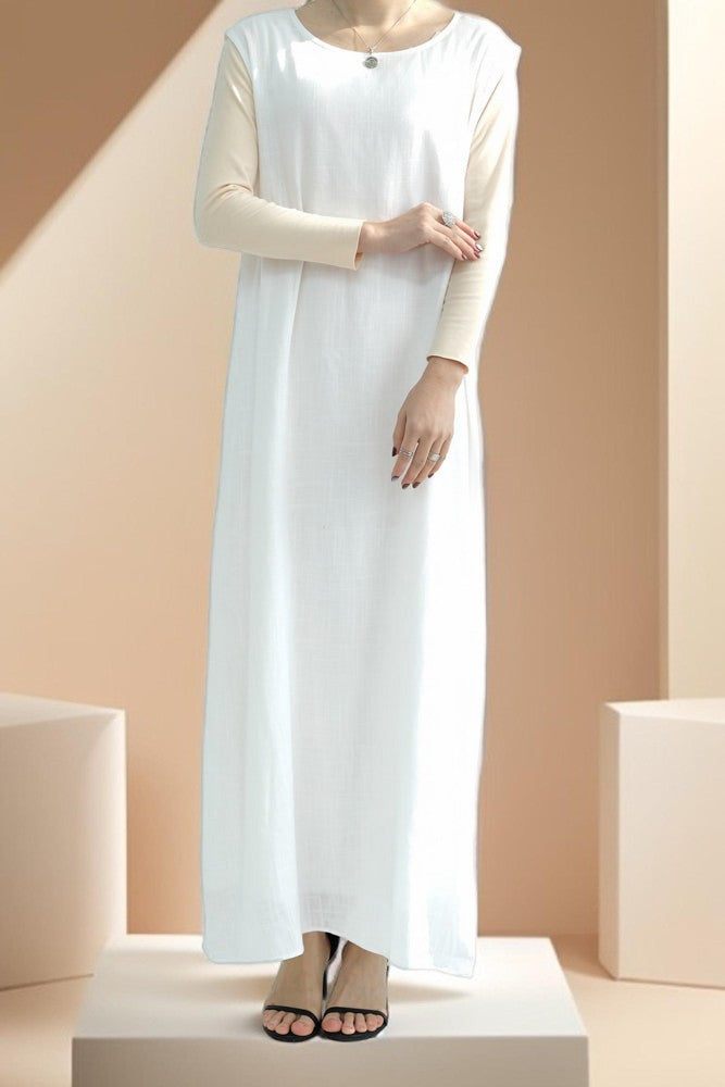 Draped Duet: Linen abaya throwover and slip dress - Try Modest Limited 