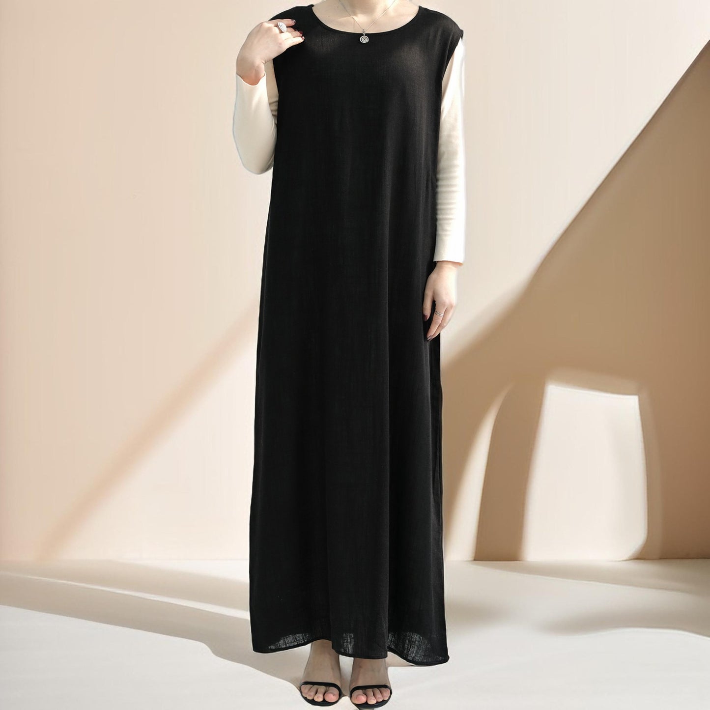 Draped Duet: Linen abaya throwover and slip dress - Try Modest Limited 