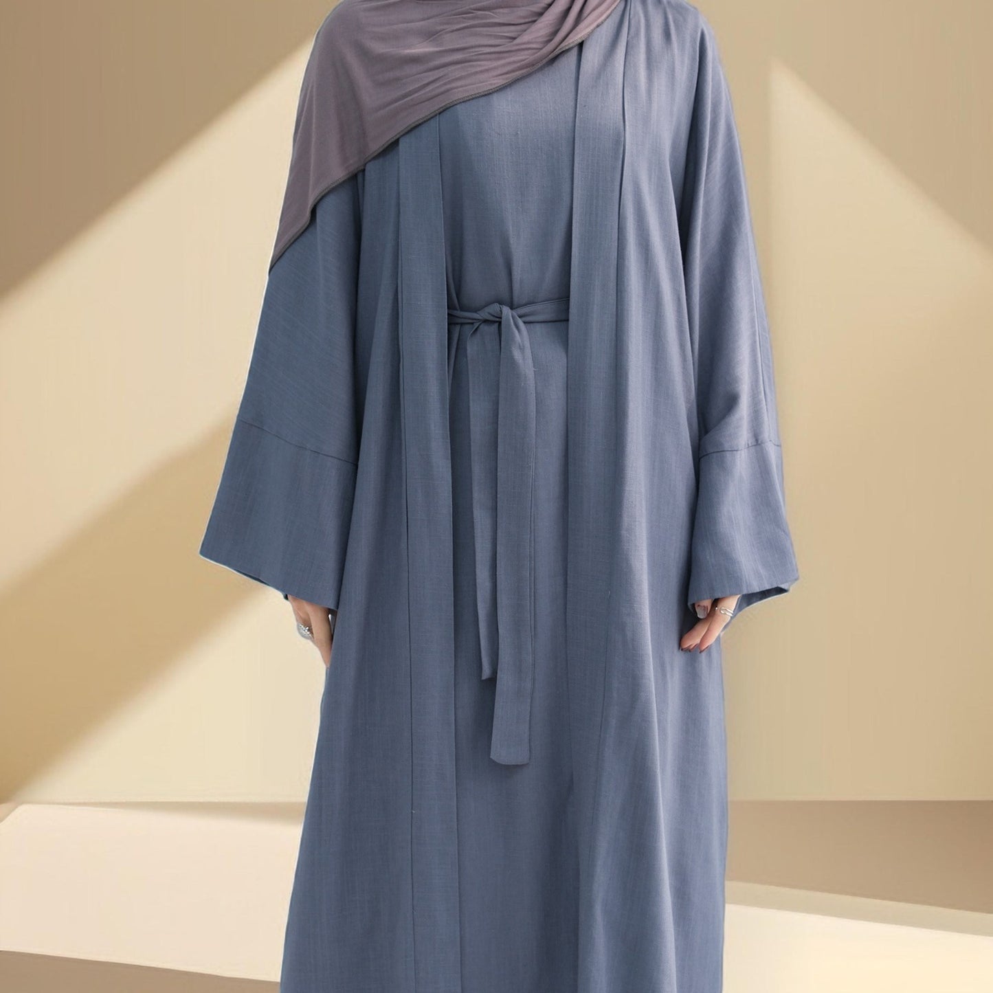 Draped Duet: Linen abaya throwover and slip dress - Try Modest Limited 