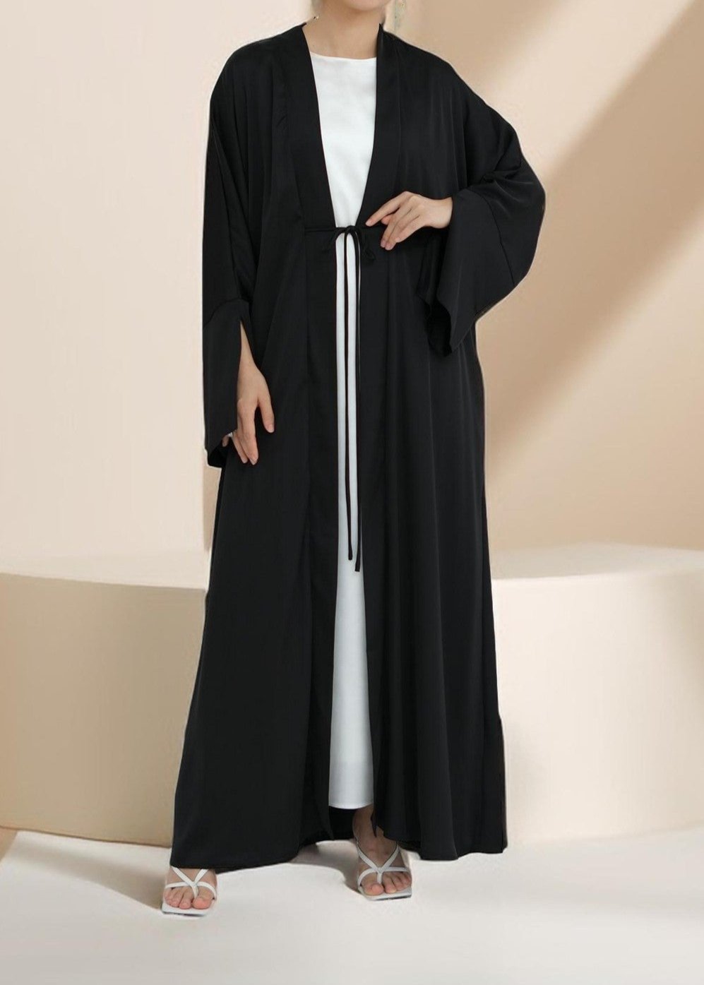 Duha Open Front Satin Abaya - Try Modest Limited