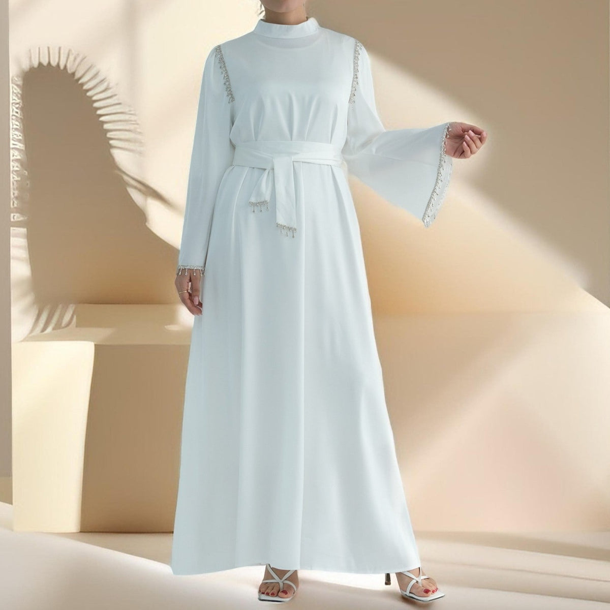 Elegant Satin Beaded Gown - Stella Radiance - Try Modest Limited