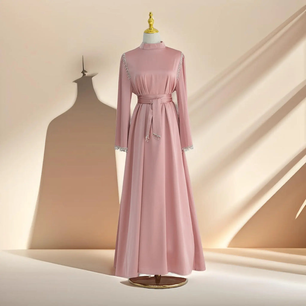 Elegant Satin Beaded Gown - Stella Radiance - Try Modest Limited