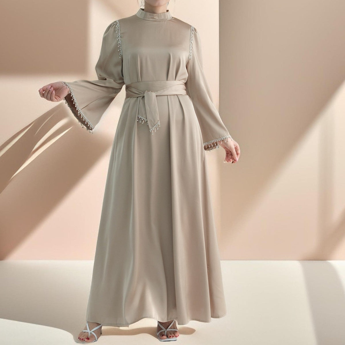 Elegant Satin Beaded Gown - Stella Radiance - Try Modest Limited