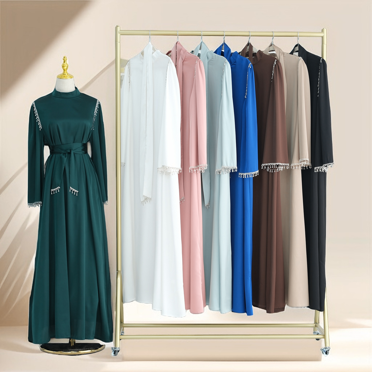 Elegant Satin Beaded Gown - Stella Radiance - Try Modest Limited