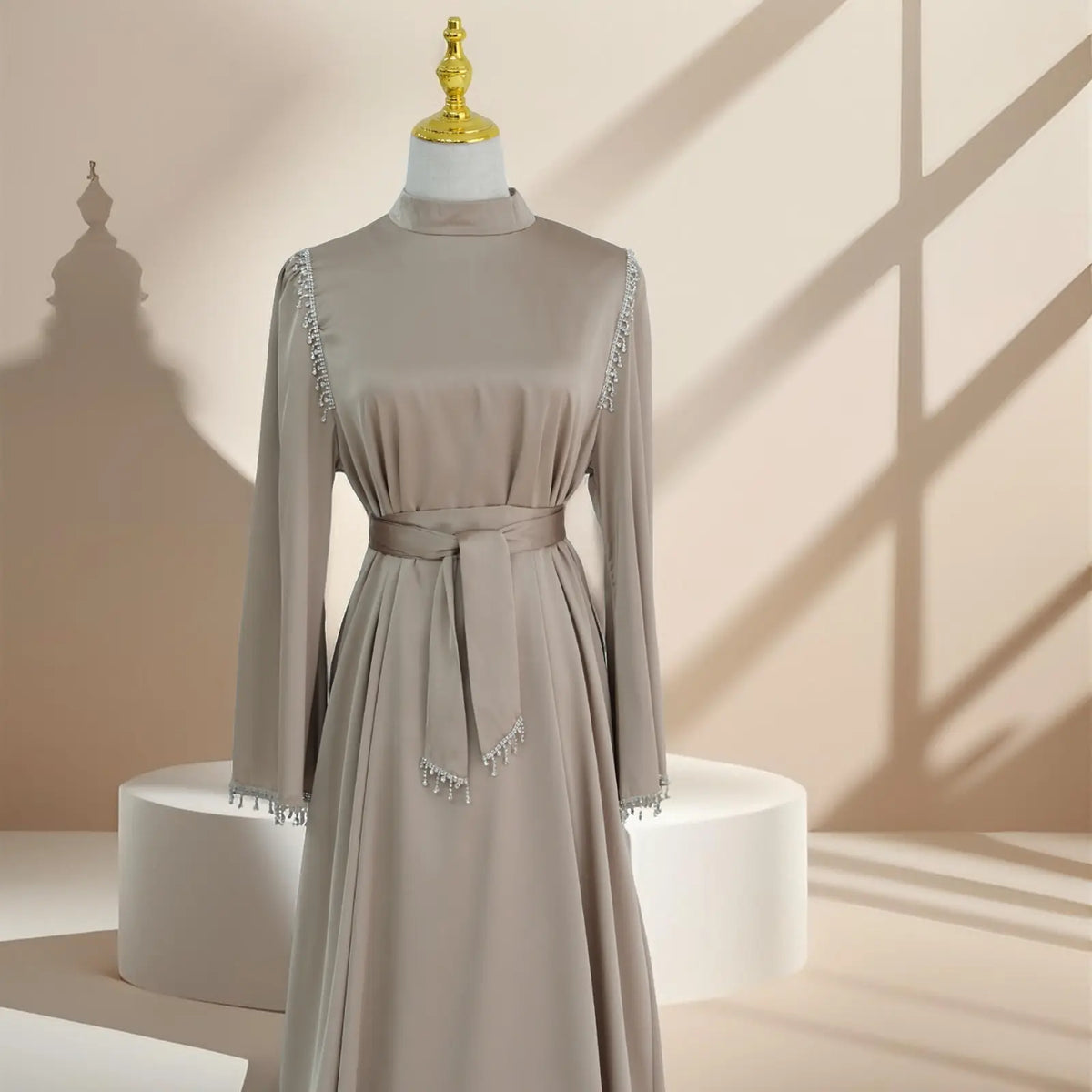 Elegant Satin Beaded Gown - Stella Radiance - Try Modest Limited