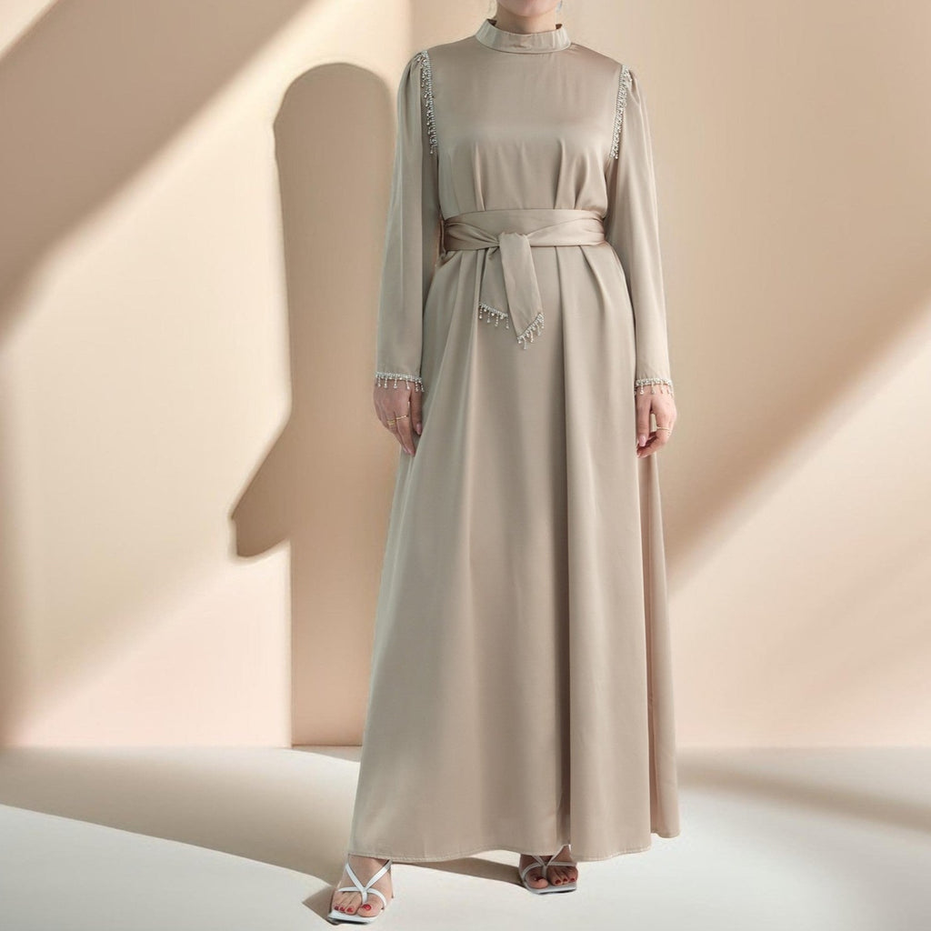 Elegant Satin Beaded Gown - Stella Radiance - Try Modest Limited