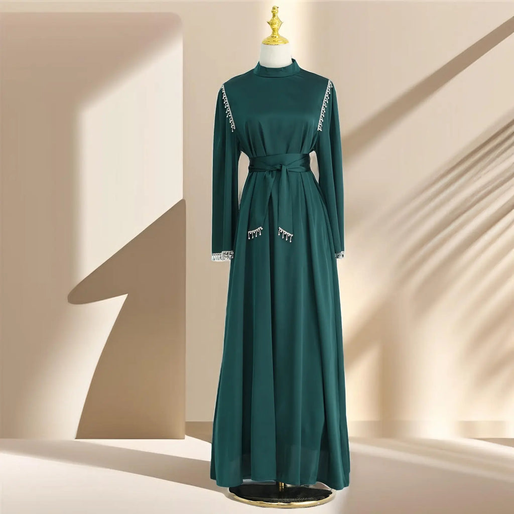 Elegant Satin Beaded Gown - Stella Radiance - Try Modest Limited