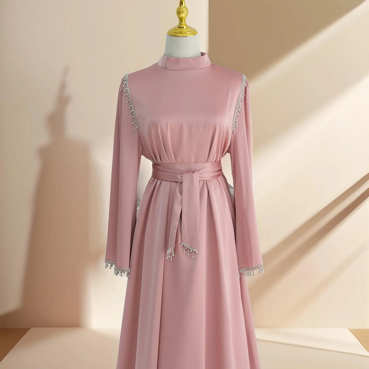 Elegant Satin Beaded Gown - Stella Radiance - Try Modest Limited