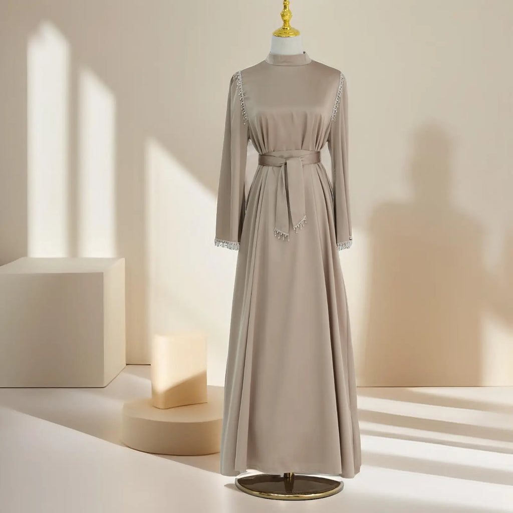 Elegant Satin Beaded Gown - Stella Radiance - Try Modest Limited