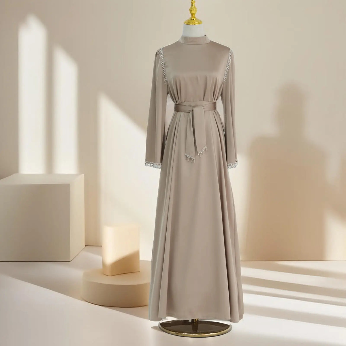 Elegant Satin Beaded Gown - Stella Radiance - Try Modest Limited