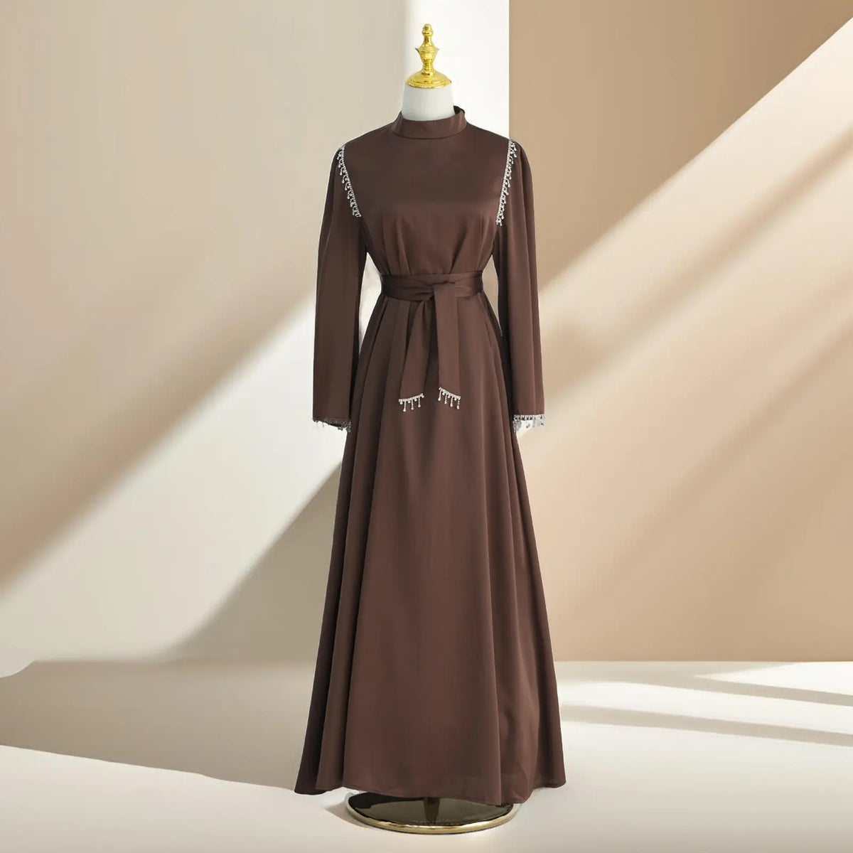 Elegant Satin Beaded Gown - Stella Radiance - Try Modest Limited