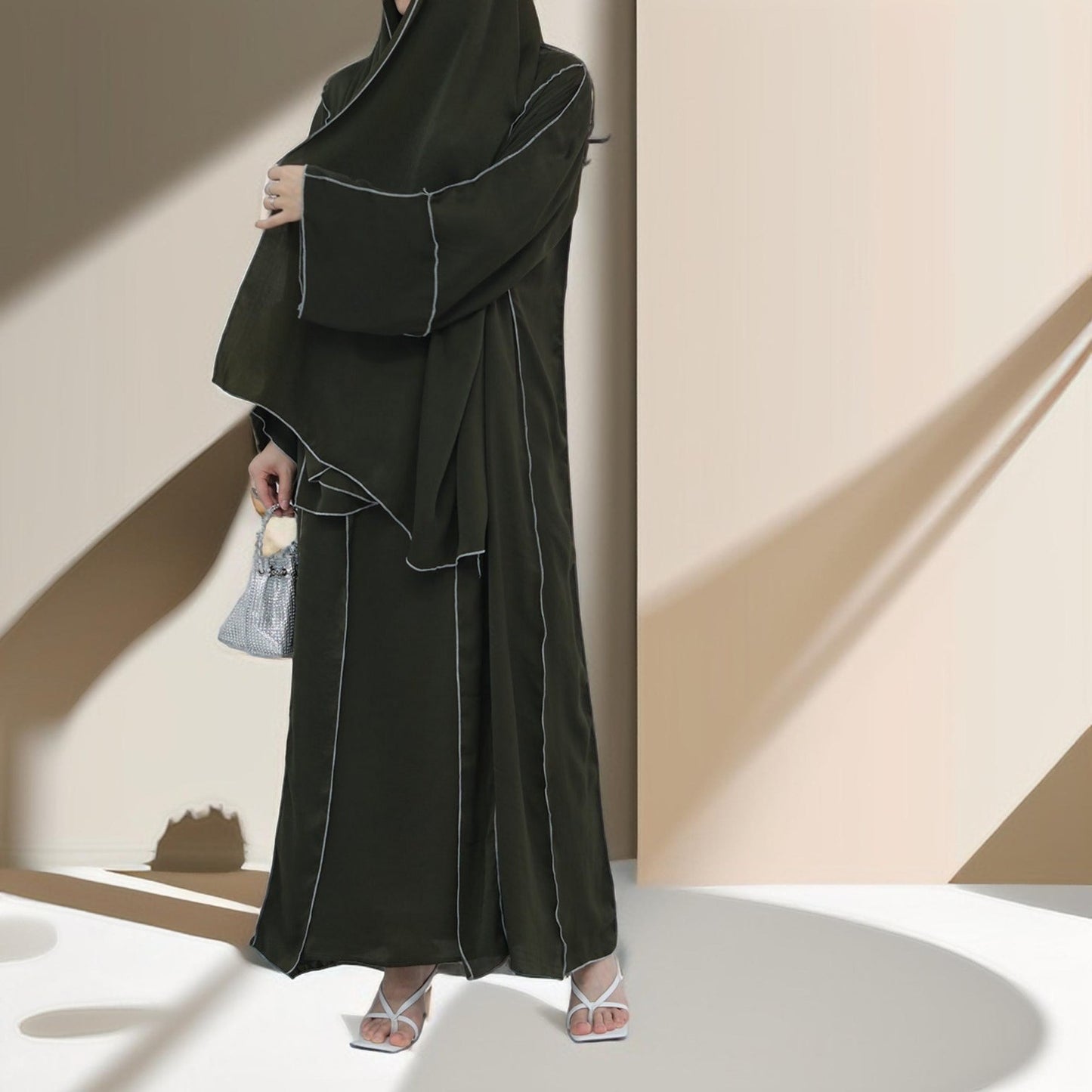 Elegant Wrinkle Satin Abaya Set with detachable belt - Try Modest Limited 